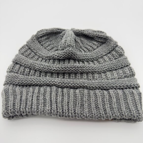 CC Brand  Lite Heather Gray Knit Beanie Chunky Ribbed Acrylic Slouch Hat - Picture 2 of 5